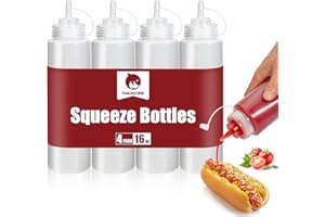 OAMCEG 500ml Squeeze Flasche, 4 Stück 16oz Kunststoff Würzpressflaschen Squeeze Squirt Flasche mit Diskreten Messungen, Quetschflasche für Ketchup BBQ Saucen Sirup Gewürze