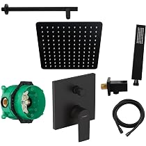 Vanvilla Duschsystem Set – Mit Hansgrohe Unterputz-Armatur, Regendusche 30x30cm, Handbrause, Schwarz Matt