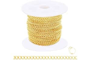 XEO CYIOU 33 FT Gold Chains for Jewellery Making Necklace Plated Jewellery Chain Link Chains with Spool for Jewellery Making DIY Necklace Anklets Bracelet and Crafts