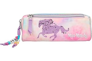 Depesche 11024 Miss Melody - piórnik z motywem konia z cekinami w smyczki, piórnik z 2 przegródkami na przybory do pisania i rysowania, ok. 7,5 x 9,5 x 20 cm