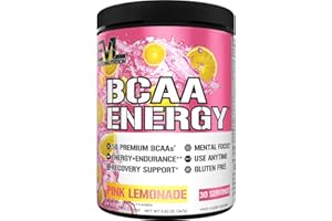 Evlution Nutrition BCAA Energy - Essential BCAA Amino Acids, Vitamin C & Natural Energizers for Performance, Immune Support, Muscle Building, Recovery, B Vitamins, Pre Workout, 30 Serve, Pink Lemonade