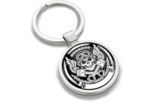 SkinoEu® Portachiavi Metallo Ali Regalo Auto Moto Sport Hobby Teschio Cranio con Casco da Moto e Pistoni KK 177