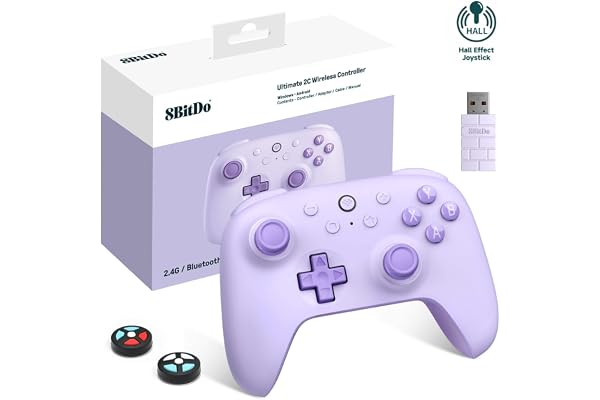 8BitDo Ultimate 2C Manette Sans Fil pour PC Windows et Android, Taux de Sondage de 1000Hz, Joysticks à Effet Hall et Déclencheurs Hall, Pare-chocs L4/R4 Remappables, Fonction Turbo (Violet)