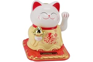 LUQEEG Szczęśliwy Kot Macha Ramieniem, żywy i Piękny Chiński Kot, Słoneczna Statua Kota na Szczęście do Domowego Biura i Wystroju Samochodu (Żółty)