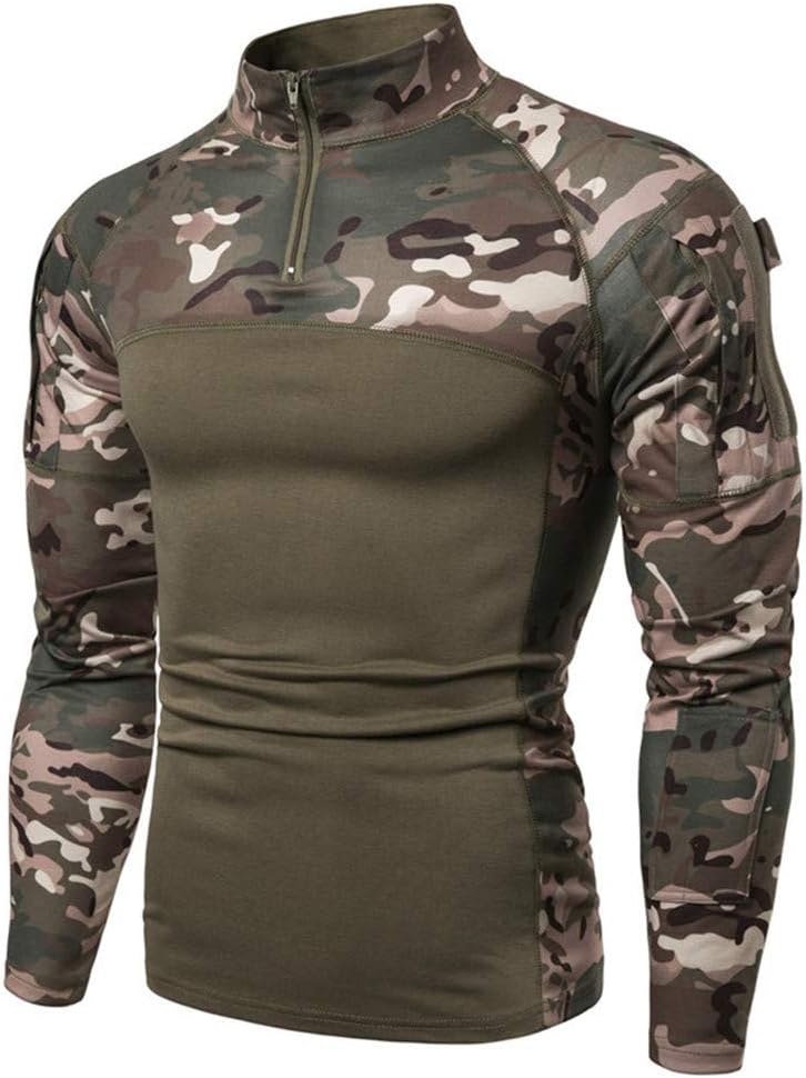 Camisa táctica de manga larga con cremallera de 1/4 para hombre, estilo militar, camisa de combate con bolsillos, parte superior de airsoft, ropa al aire libre, para caza, camping, senderismo
