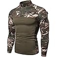 Men's 1/4 Zip Tactical Long Sleeve Shirt Military Style Combat Shirt with Pockets Airsoft Top Outdoor Clothing for Hunting Camping Hiking