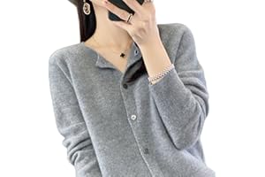 TeysHa Cardigan en Cachemire pour Femmes, Pull en Laine à col Rond boutonné à Manches Longues, Pull élastique en Tricot Doux et Chaud