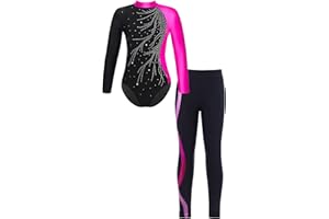 Alvivi Kinder Mädchen Turnanzug Gymnastikanzug Ballettanzug Langarm Tanzbody mit Leggings Hose Sport Trainingsanzug Wettkampf