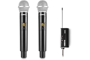 Vonyx WM552 Set de 2 Micrófonos Inalámbricos Duales con Receptor UHF, Conector de Altavoz, Recargable por USB, 10 Canales seleccionables, Silencio Automático, Micro para Cantar, Microfono Reuniones