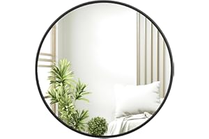 WOLTU Espejo Pared, Espejo Baño, Espejo Decorativo de Baño o Tocador con Marco Metálico Negro, Cristal HD sin Distorsión, Estilo Moderno para Dormitorio, Entrada o Salón, 81 cm