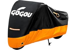 GOGOU Motorbike Cover Waterproof Outdoor, 96.5 x 49.2 x 41.3 Inch All Season Thicker Motorcycle Cover, UV & Wind & Heat Resistant, Anti-Scratch, for Moto Scooter Moped Motocross (Black & Orange)