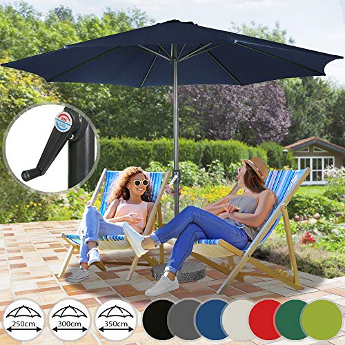 Miadomodo Parasol Octogonal - Protection UV 30+, Polyester, Manivelle, Tailles (Ø 2,5/3/3,5 m) et Couleurs au Choix - Parasol de Jardin, Terrasse, Balcon (Ø 3 m, Bleu foncé)