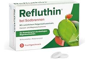 ‎REFLUTHIN Refluthin bei Sodbrennen | 48 Kautabletten mit Fruchtgeschmack | Medizinprodukt | Reflux-Beschwerden & Sodbrennen | neutralisiert überschüssige Magensäure | vegan & glutenfrei | Sodbrennen Tabletten