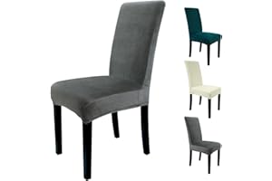 Zindoo Fundas Sillas de Comedor Terciopelo Pack 4, Funda Sillas Comedor Elástica Desmontables Lavables Duradera Fundas para Sillas de Comedor Sala Cocina Banquetes Oficina Restaurante (Gris Oscuro)