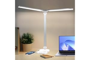 ‎LQWELL LQWELL® Lampa biurkowa LED z podwójną końcówką o zmiennej intensywności, 5 kolorów i 10 jasności, bezpieczna dla oczu lampa do czytania, sterowanie dotykowe i funkcja pamięci, timer