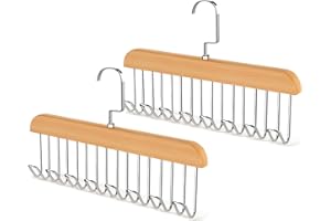 HUATEEN Belt Hanger for Closet,2 Pack Wooden Sturdy 8-Hook Belt Holder with 360° Rotating Hooks,Space-Saving Tie Rack for Belt,Tie,Scarf,Bra,Tank Top Accessories 28CM/11 INCH