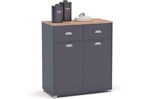 SZ Suarez Buffet Bajo Cocina Asfeld Gris Grafito 2 Puertas 2 Cajones Almacenaje Mueble Auxiliar 90x80x40 cm
