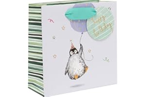 Glick Small Birthday Penguin Gift Bag, Luxury Recyclable Bag for Special Gifts, 14 x 14 x 6 cm, Ideal for those Tiny Precious Gifts, Multi-Coloured