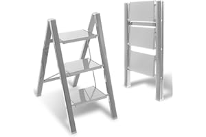 Joparri Escalera plegable de 3 peldaños, de aluminio, con pedal ancho antideslizante, ligera, para el hogar, la oficina, el almacenamiento portátil, pintura y macetas