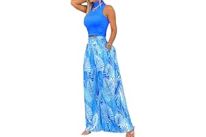 shownicer Ensemble Femme 2 Pièces Chic Et Elegant Top Sans Manche + Pantalon Décontracté D'été Tenue Imprimé Fleurs Loungewear Set Casual Outfit Streetwear