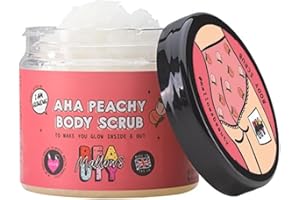Mallows Beauty AHA Peachy Body Scrub, with Glycolic Acid, Exfoliating Suagr Body Scrub, Hydrates and Nourishes, Prevents Strawberry Legs, Vegan and Handmade in the UK, 180g