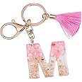 TOYANDONA Initial Keychain Letter Alphabet Key Ring Tassel Charm Key Chain Initial Purse Charms for Handbags Alphabet Initial Letter Pendant (Pink M)
