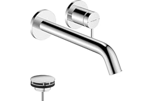 hansgrohe Tecturis S - bateria umywalkowa podtynkowa do montażu na ścianie z zestawem odpływowym, kran łazienkowy z długością wylewki 22,5 cm, oszczędność wody (EcoSmart+), chrom, 73351000