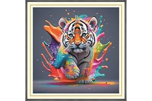 Meecaa Cross Stitch Kits 11 Count Stamped, Colorful Tiger Animal Embroidery Kit with Accessories Pre Printed (36CMx36CM) (Colorful Tiger)
