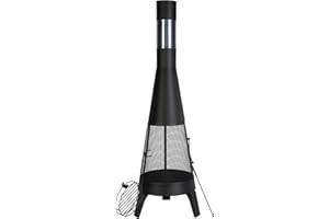 VEVOR Chiminea, 20 Inch Outdoor Wood Burning Firepit, Conical Fireplace for BBQ & Warming, Outside Wooden Fire Pit with Grill Mesh, Chimney Coat & Rustproof Chiminea Lid, for Patio, Garden, Backyard