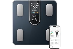 eufy Smart personvåg C20, digital kroppsfettvåg, stor TFT-skärm, Bluetooth, 16 uppmätta värden för vikt, BMI och mer, flera lägen, hög precision