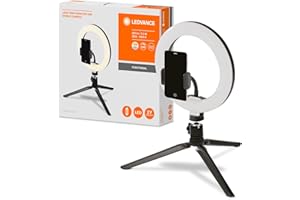 ‎LEDVANCE LEDVANCE Lampa pierścieniowa LED z podstawką 190mm ze złączem USB, 72 diody LED z możliwością ściemniania, 3000-5800k, 10W-400-500lm, Lampa pierścieniowa do telefonu komórkowego, makijażu, fotografii