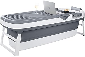 HELLO BATH HelloBath® Bañera Plegable Adulto - XXL, 157 x 60 x 48 cm - Con Cojín, Luz Sumergible, Cesta De Jabón Y Rodillos De Masaje - Bañera plegable Para Baño De Hielo Y Baño Caliente En Verano E Invierno