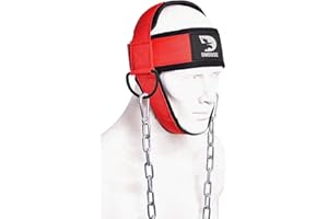 DMOOSE FITNESS DMoose Harnais de tête de Cou pour la Formation de résistance Anneaux en D Extra-Lourds et chaîne en Acier, néoprène Comfort Fit, Coutures supérieures en Selle et Sangle Extensible Durable