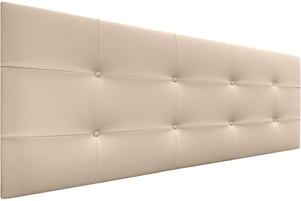 DHOME Cabecero, Cabezales de Cama Acolchado Capitoné 8cm de Grosor. Cabezal tapizado ACUALINE Tela y Polipiel. Cabeceros de Cama Matrimonio e Individual (Polipiel Beige, 150cm (Camas 150/160))