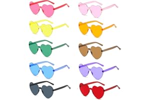 FVIZAL Heart Sunglasses,10 Pack Colorful Love Heart Sunglasses, Stylish Transparent Frameless Sunglasses for Adults & Kids, Birthday Party Summer Party Fancy Dress Costume, Festival Outfits Accessories