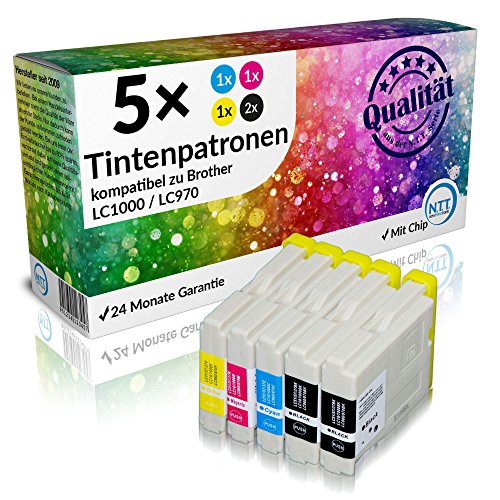 N.T.T.® 5 Stück XL Druckerpatronen-2x schwarz & je 1x cyan magenta yellow