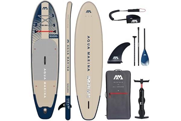 Aqua Marina Stand Up Paddle Magma 340 x 84 cm – uppblåsbar SUP-bräda med dragkedjeryggsäck, dubbel actionpump, Sports III paddel, mittfinne och säkerhetskoppel – perfekt för alla vattensporter