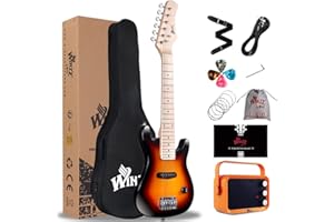 Winzz Mini guitare électrique pour enfants de 76 cm - Touche en érable - Guitare électrique pour débutants - Avec amplificateur (Sunburst)
