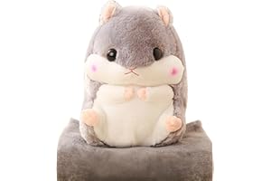 YunNasi Cuddly Plush Stuffed Hamster Pillow with Comfortable Blanket of 100cm x 170cm, Grey