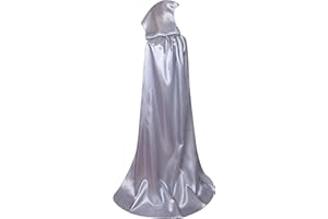 Txian Extra Long Hooded Satin Cloak, Halloween Christmas Fancy Cape for Adults (Silver)