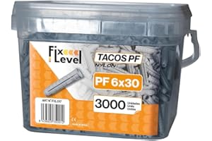 Tacos pared - Caja en Cantidad de Tacos - FixLevel - Tacos Pladur - Material Nylon - Diferentes Medidas 6mm, 8mm, 10mm - Tacos universales (6 mm, 3000, Unidad)