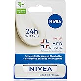 NIVEA Med Repair Dudak Bakım Kremi, 24 Saat Nem,Doğal Yağlar ile &Ccedil;atlamış Dudak Bakım,SPF 15 (4,8 ml)