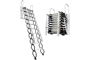TAUODUYY Wall Mounted Loft Ladder, 53cm Wide,13 Steps Pull Down Stairs, Retractable Attic Ladder, with 2 Handrails, Loft Conversion Telescopic Stairs for 3.2-3.3m Lofts (13 Steps)