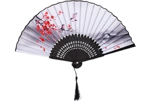 hzzycer Folding Hand Fans, Handheld Folding Fan Chinese Fan for Men and Women Bamboo Folding Fans for Wedding, Party Favor, Cosplay, Dance, Wall Decorations, Festival, Gift (White-plum blossom)