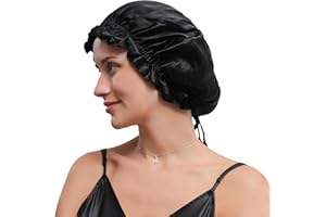 ZIMASILK 100% Mulberry Silk Bonnet for Women Hair Care, Double-Layer Silk Shower Cap, Natural Silk Hair Wrap for Sleeping with Elastic Stay On Head (1Pc, Black)
