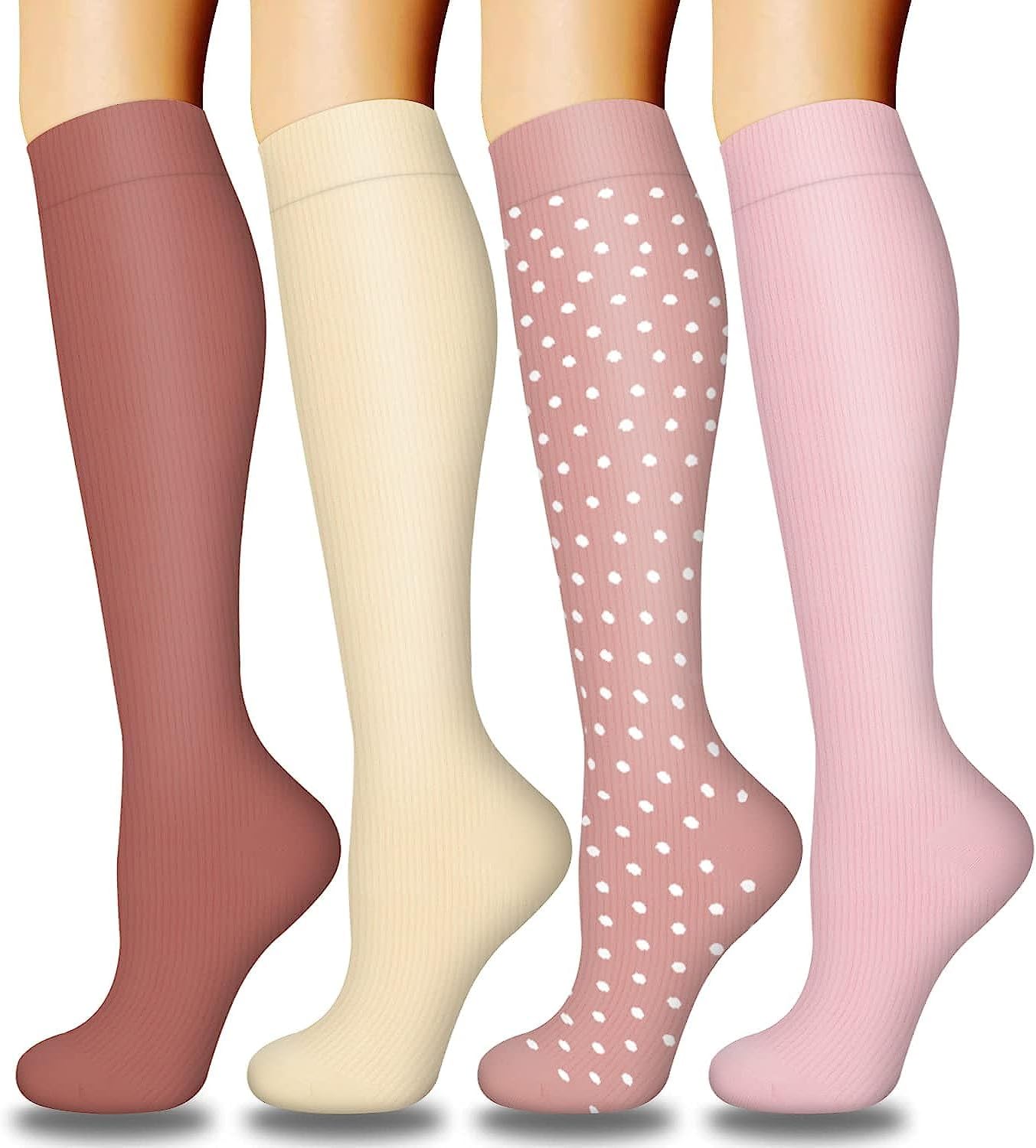 DRESHOW 4 Pares Calcetines de Compresión para Mujeres y Hombres Circulatorio Mejor Soporte para Atletismo, Running, Ciclismo, Viajar