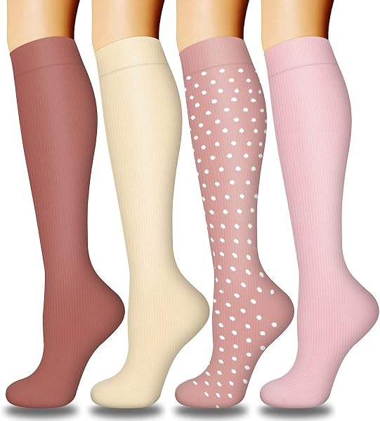 DRESHOW 4 Pares Calcetines de Compresión para Mujeres y Hombres Circulatorio Mejor Soporte para Atletismo, Running, Ciclismo, Viajar - 1