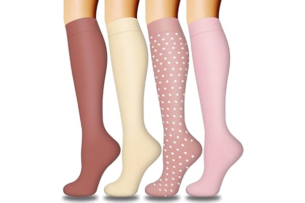 DRESHOW 4 Paires Chaussettes de Compression pour Femmes & Hommes Circulation pour Athlétisme,Course,Cyclisme,Voyage