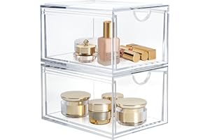 AMEITECH Organizer na kosmetyki do układania w stos, akrylowy przezroczysty pojemnik do makijażu, kosmetyków do pielęgnacji skóry, akcesoriów do włosów, blat łazienkowy