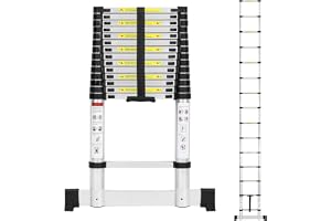Eikuavons teleskopstege, 4,4 m aluminium, utdragbar stege med stabilisator, belastning 150 kg, halkfri aluminiumstege stående